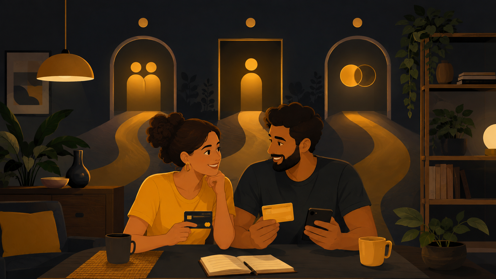 Ilustração sobre conta conjunta ou separada para casais